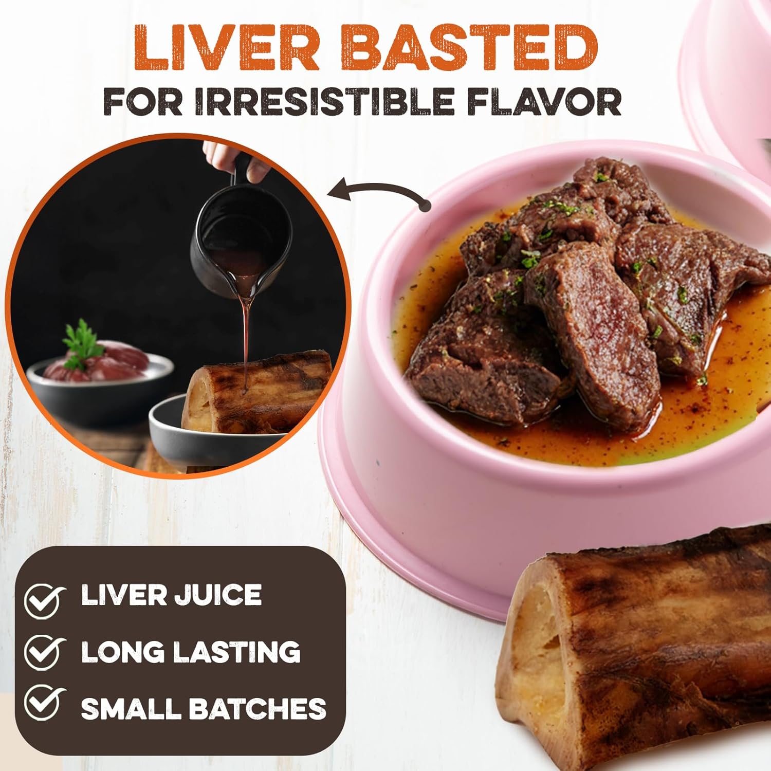BRUTUS & BARNABY Liver Basted Beef Marrow Bones for Dogs – Grass-Fed, All Natural, Long Lasting Dog Bones – Real Bone Marrow Dog Treats for Aggressive Chewers, 12 Count