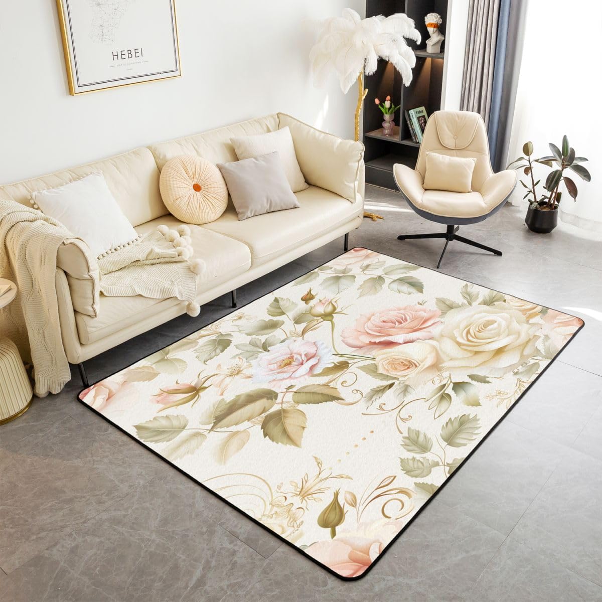 Erosebridal Lotus Area Rug 6'6" x 4'11" Stained Glass Living Room Rugs Flowing Light Modern Art Flowers Decorative Carpet Geometric Floral Purple Blue Indoor Floor Mat