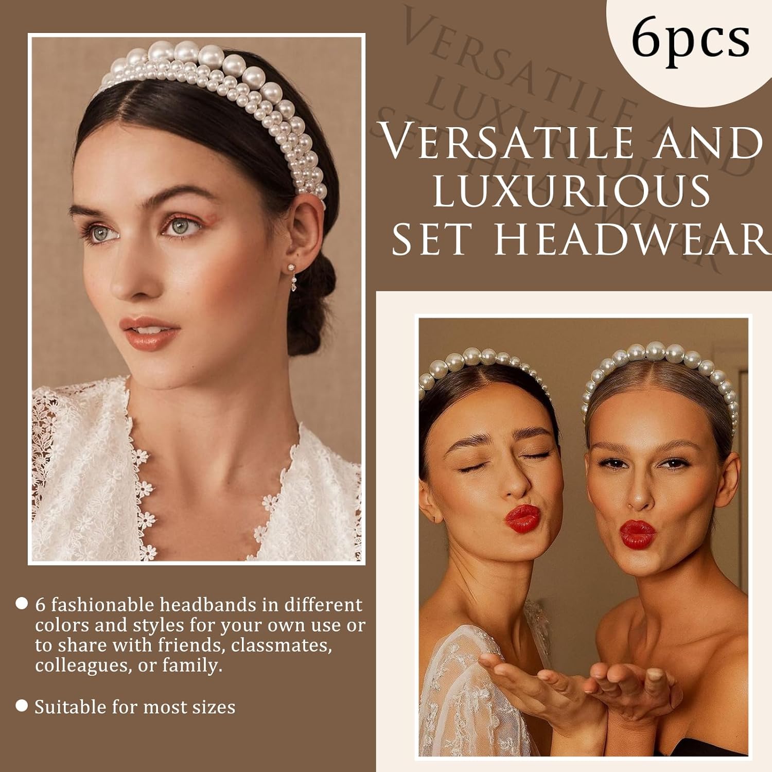 YONOY Pearl Headbands for Women, White Faux Pearl Hair Accessories, Dainty Bling Hairbands, 6 Pack, Perfect for Wedding Events - Image 5