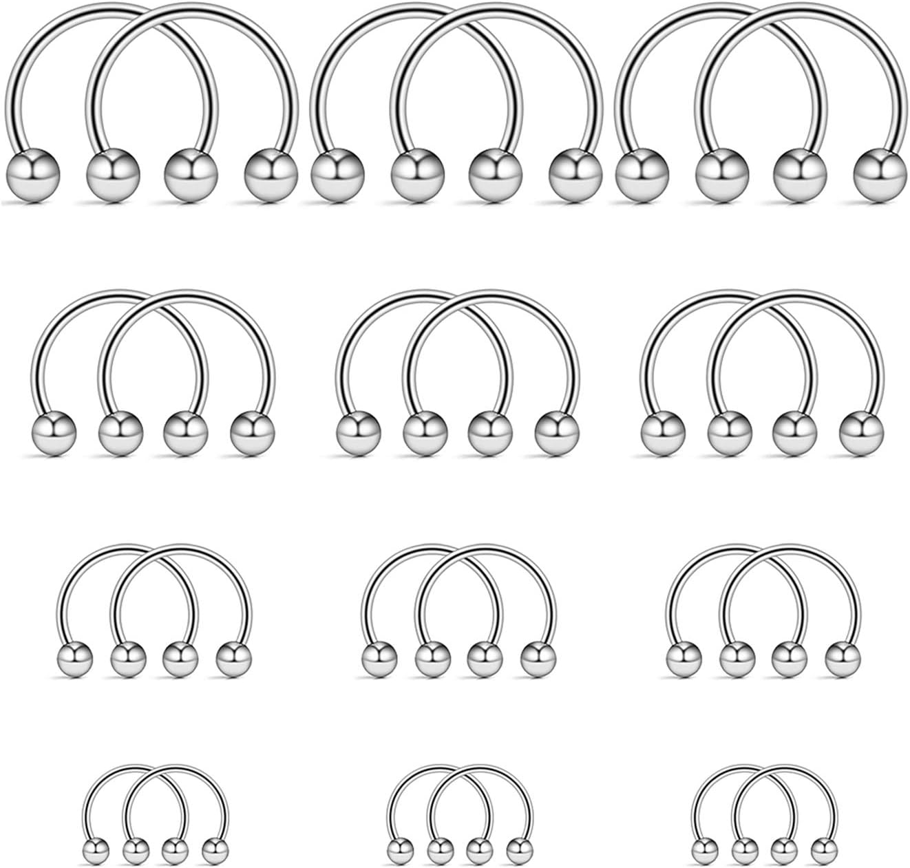 Ruifan 316L Surgical Steel CBR Horseshoe Circular Rings Nose Eyebrow Tragus Lip Ear Hoop Ring Piercing 20G 6MM 8MM 10MM 12MM
