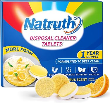 NATRUTH Garbage Disposal Cleaner Tablets - 24 Count - Lemon Scent - Removes Odor & Grease - Safe & Natural - Easy to Use - Deep Cleaning & Freshening - Septic Safe