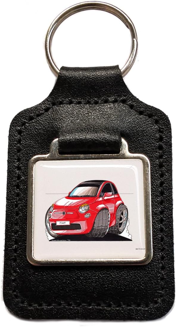 Koolart FIAT 500 red Caricature Leather Keyring - Licensed Gift by BP Graphics