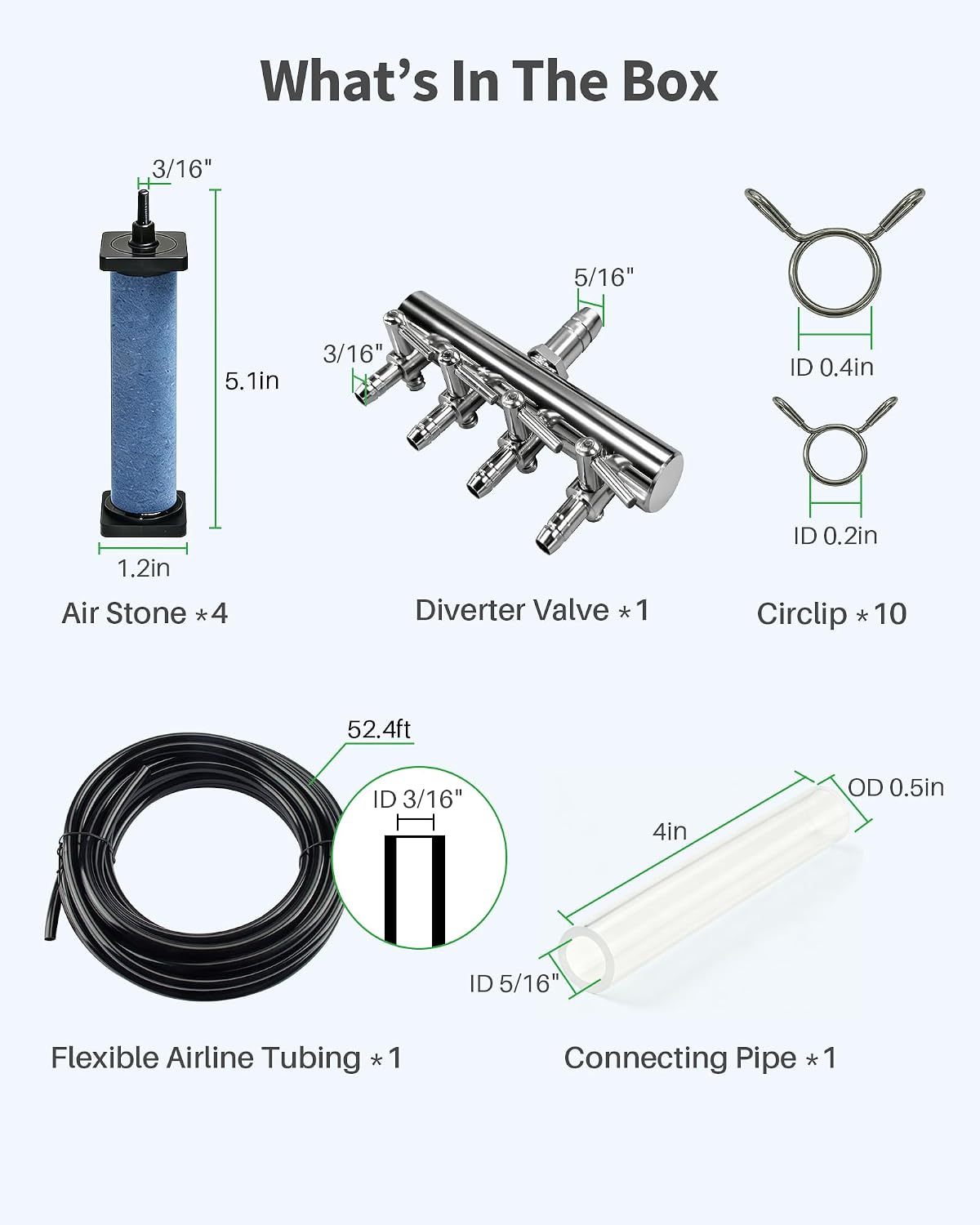 POPOSOAP Pond Aerator Accessories Kit Compatible with Air Pumps, 52FT Black Airline Tubing with 4-Way Splitter & 4 Bubble Stones Aeration Set for Outdoor Pond Fish Tank Septic Tank Water Garden P801