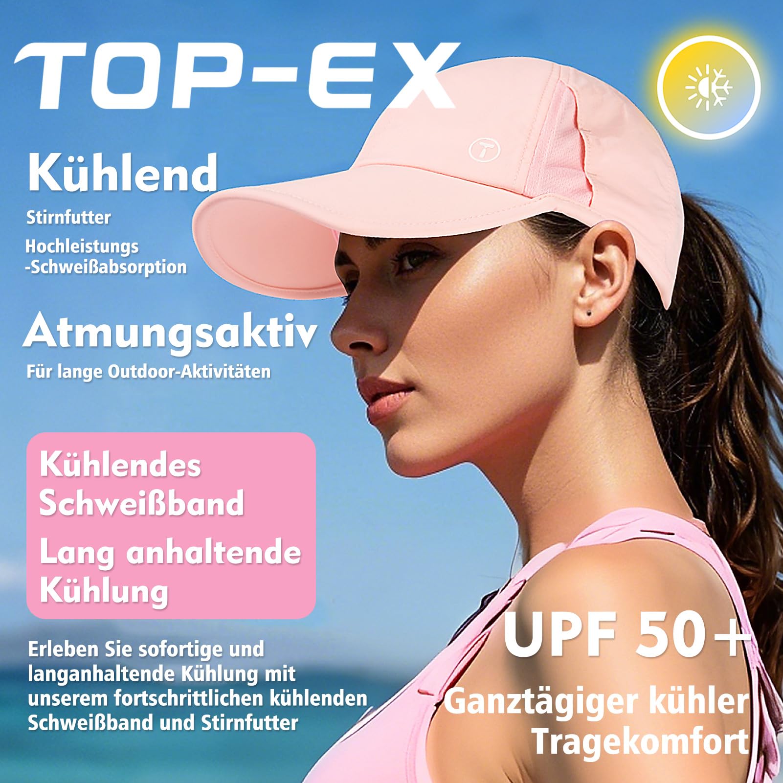TOP-EX Cooling - Gorra de béisbol para mujer, con cola de caballo alta, UPF 50, gorra de béisbol para correr, golf, impermeable, transpirable, S/M/L/XL