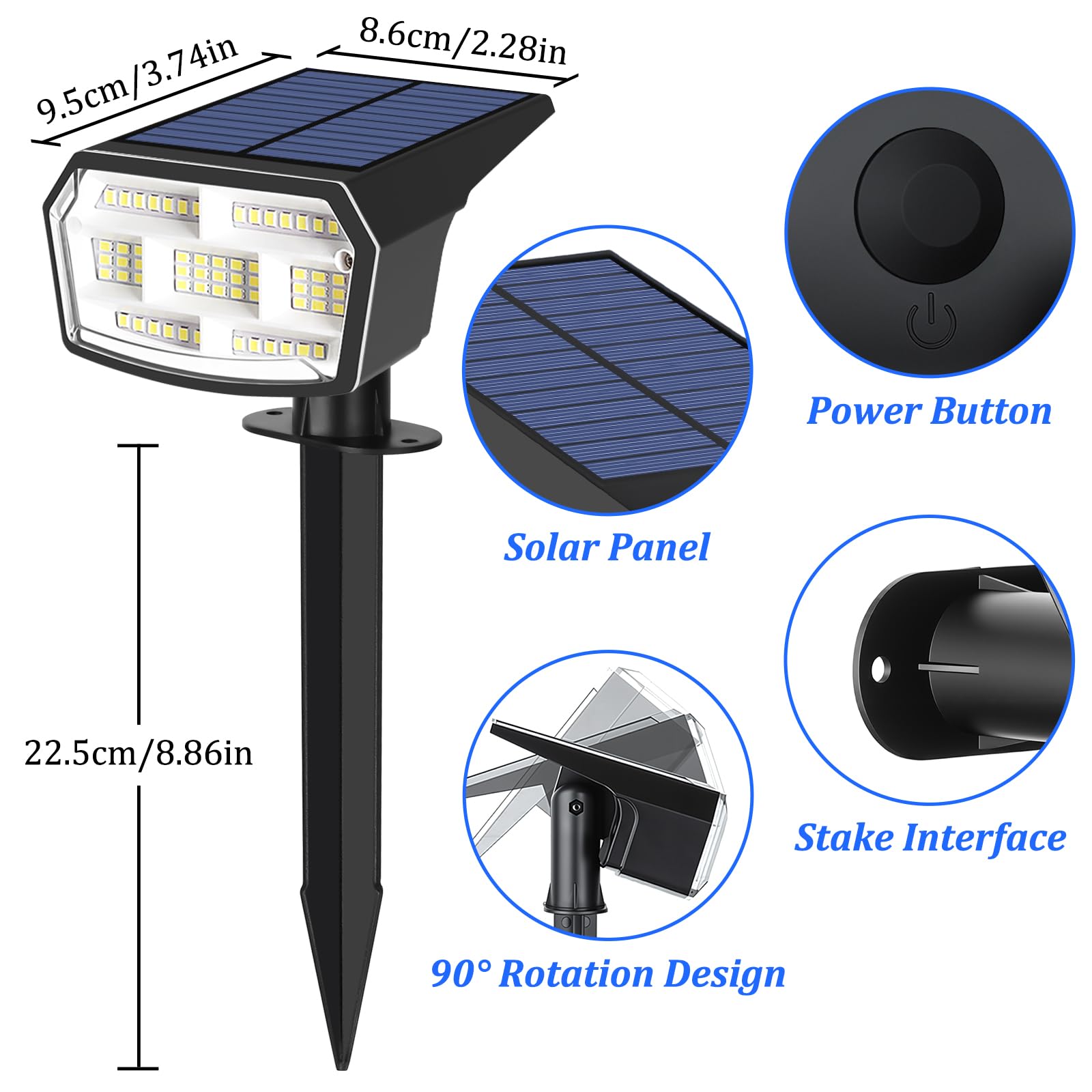 Solar-Strahler für den Außenbereich, wasserdicht, Landschaftsstrahler, Kaltweiß, 8 Stück | 59 LED, 3 Beleuchtungsmodi, IP65 wasserdicht, solarbetriebene Außenleuchten für Hof, Garten