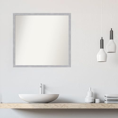 Miniatura 5 de Amanti Art Silver Bathroom Mirror for Over Sink, 30x32 Custom Made Grace Brushed Nickel Narrow Rectangle Vanity Mirror, Large Modern Wood Frame,