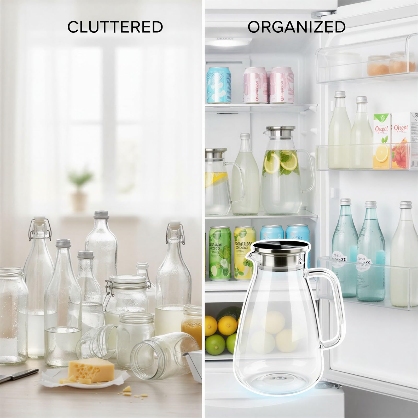 2000 ml Glaskrug mit Deckel, hitzefestes Borosilikatglas, ideal für Eistee, Saft und heiße Getränke, passt in die Kühlschranktür, mit weiter Öffnung, für Alltag, große Portionen und häufiges
