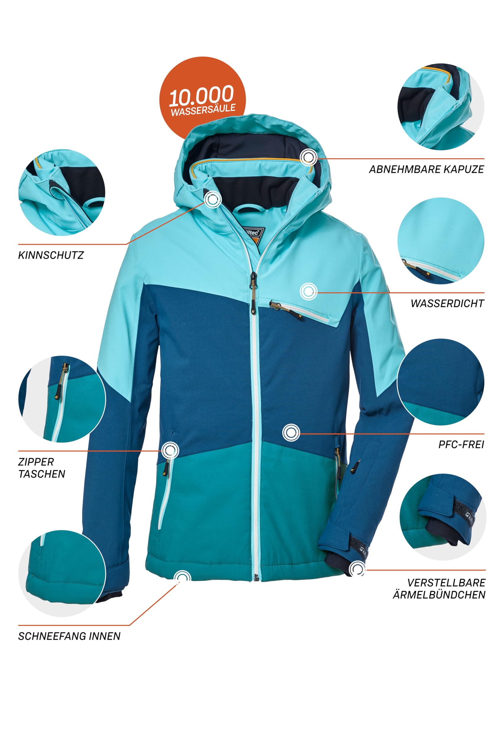 Killtec Mädchen Ksw 182 Grls Ski Jckt Skijacke/Funktionsjacke mit abnehmbarer Kapuze und Schneefang, wasserdicht
