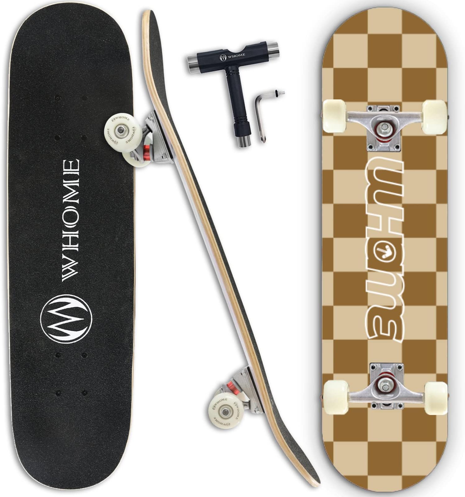 WHOME Skateboards for Adults/Kids Teens/Girl Beginner/Boy - 31"x8" Pro Standard Skateboard Complete 8-ply Alpine Maple Deck ABEC-9 Bearings with T-Tool