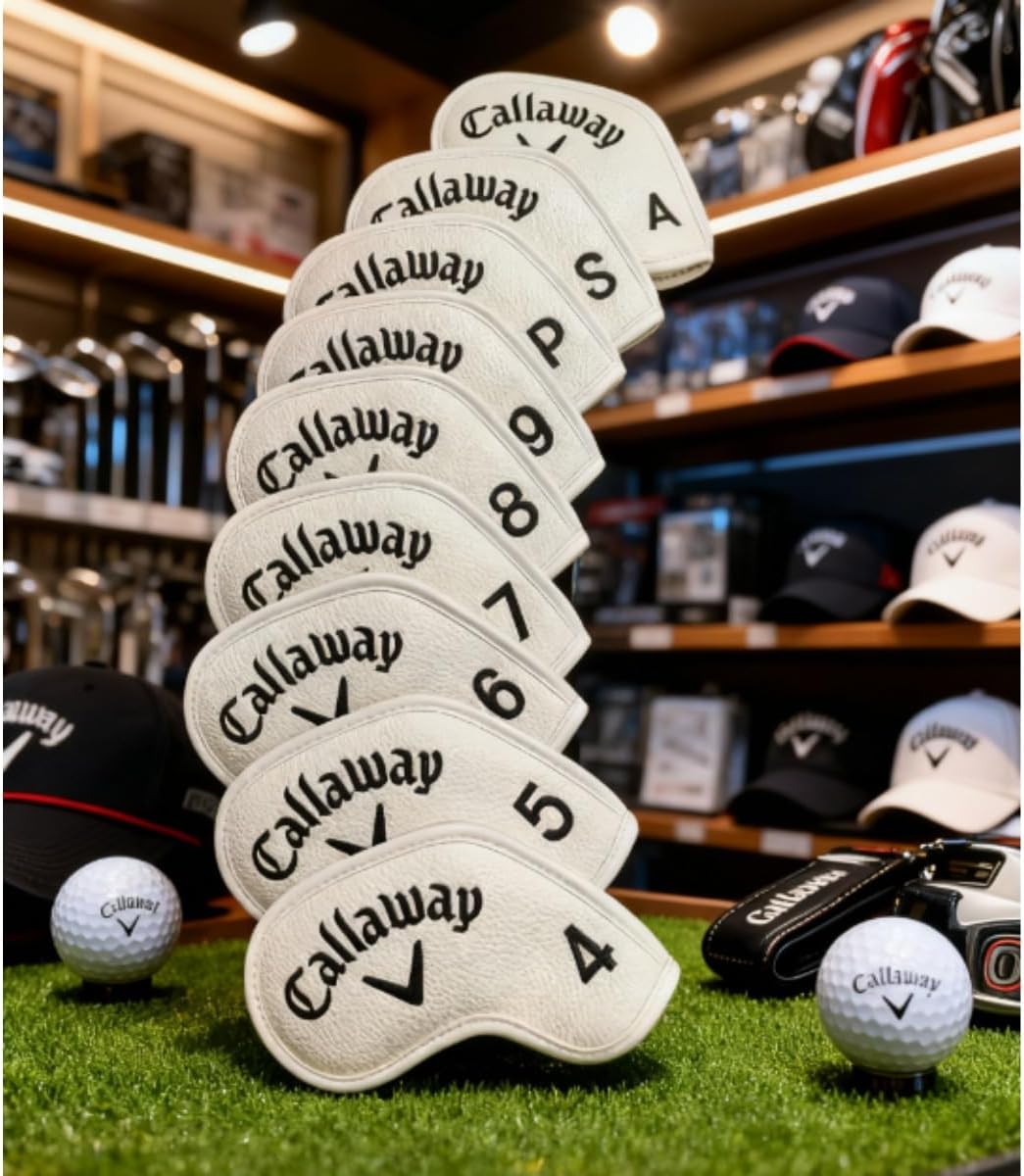 アイアンセット マグネット開閉式9点セット クラブ番号ラベル付き高耐久ゴルフクラブヘッドカバー フェアウェイウッド/ドライバーモデル