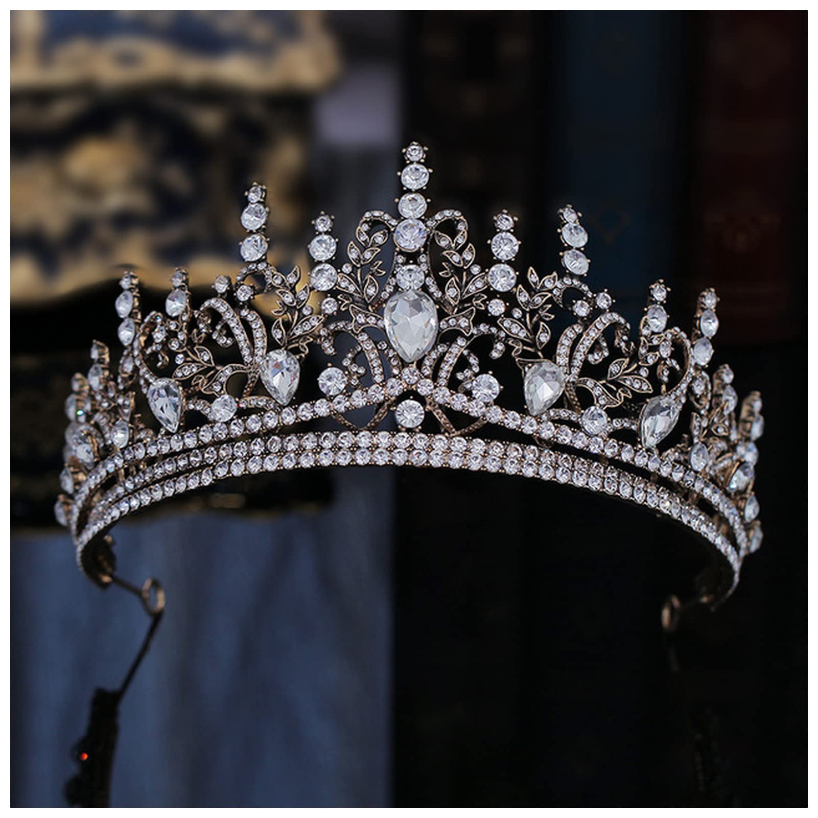 Genérico Corona De Reina, Tocado Nupcial De Cristal En Forma De Corazón, Tiara para Concursos De Belleza, Accesorio para El Cabello De Boda, Ligero Y Portátil (Bronze)