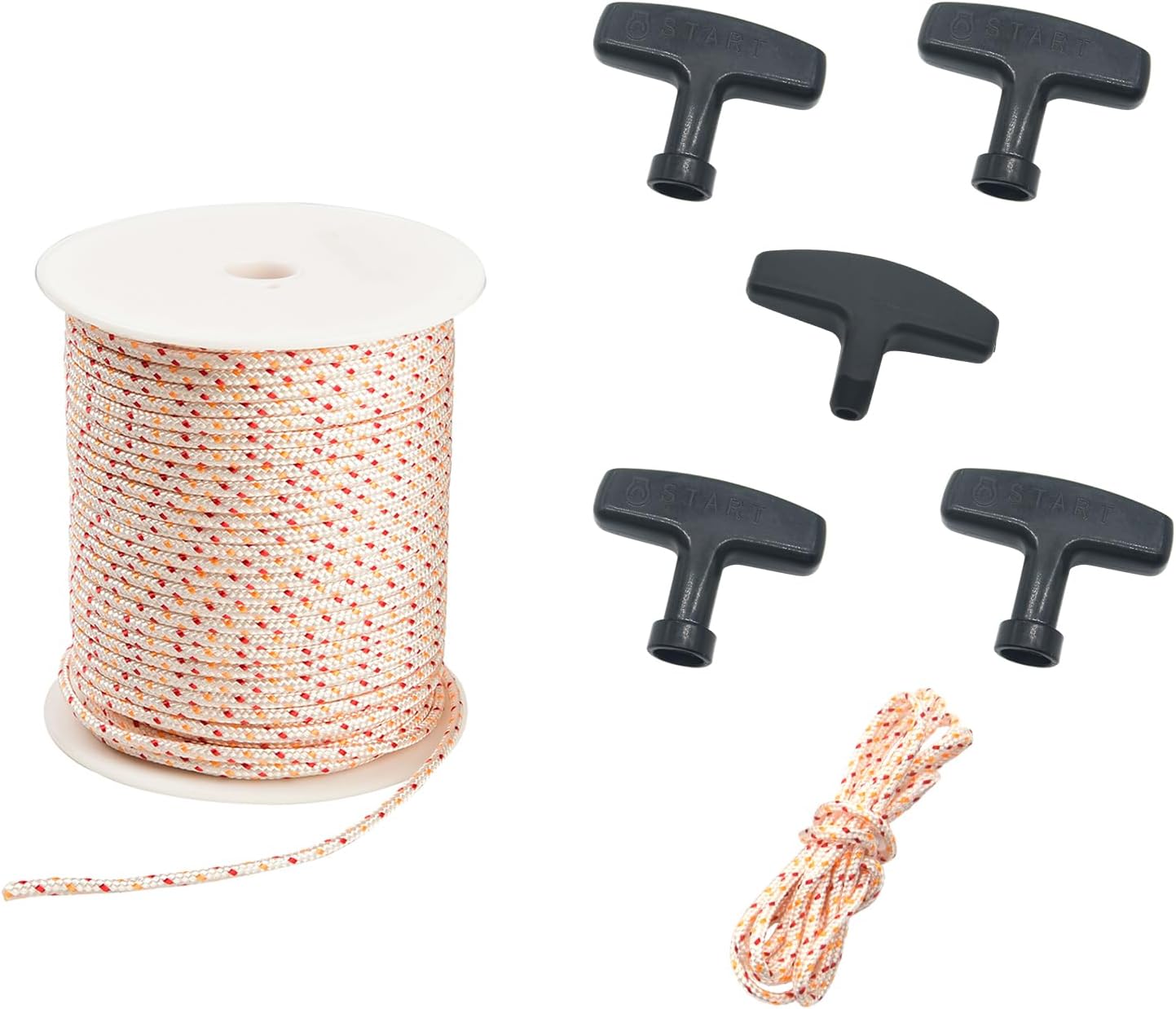 100 Meter 5mm Recoil Starter Rope, 5 Pcs Recoil Starter Handles, and a 2.25 Meter 4.5mm Pull Cord for Craftsman Husqvarna Stihl Honda Lawn Mower Chainsaw Trimmer Brush Cutter Engine Parts