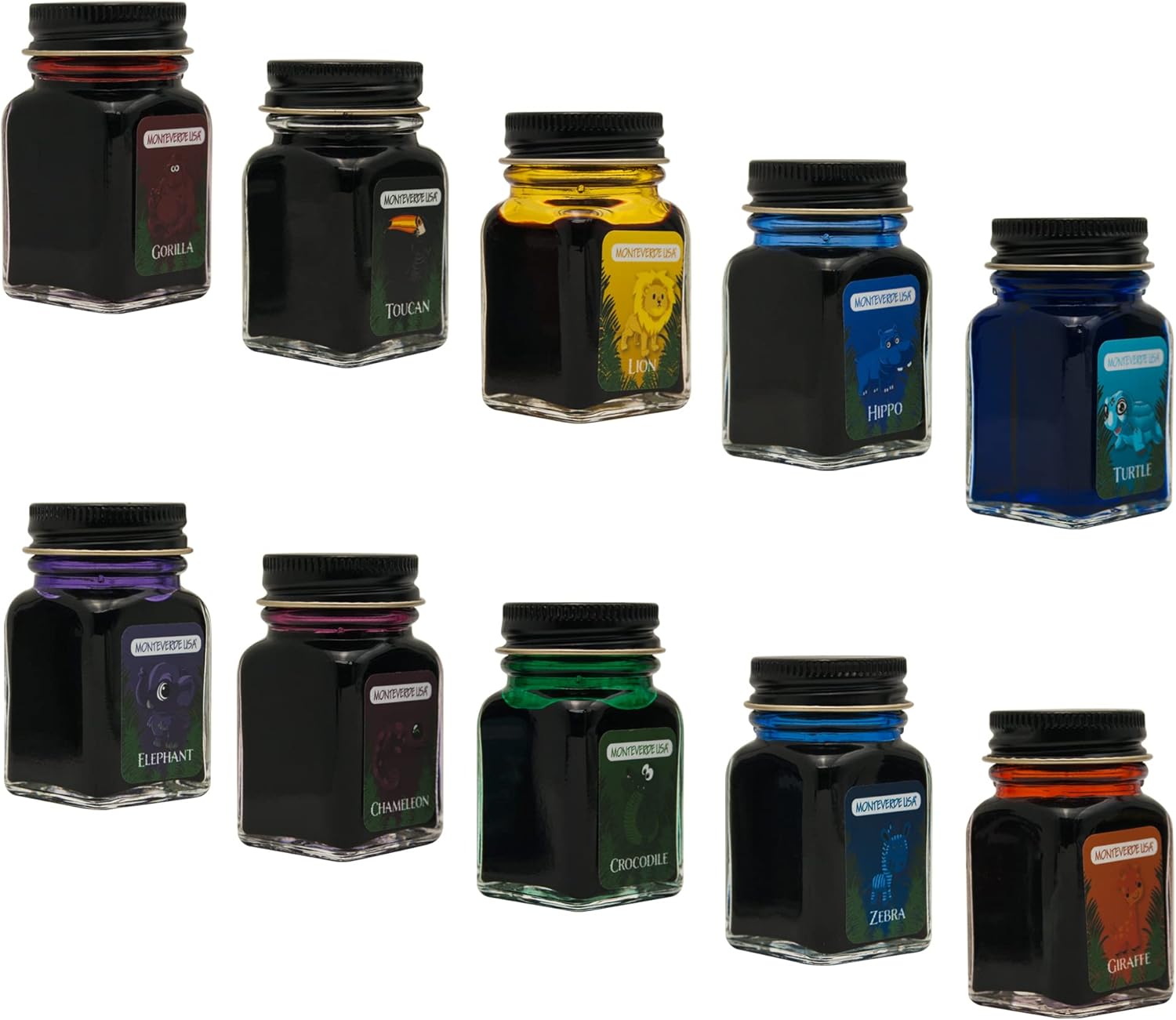Monteverde USA Jungle Ink Collection Gift Set – 10 Exotic Fountain Pen Inks, 30ml Bottles, Vibrant Colors