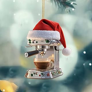 Generic Coffee Machine Christmas Tree Decoration, Acrylic Ornament With Santa Hat, Festive Kitchen & Christmas Party Decor (1PC)