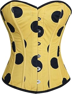 Women's Yellow With Black Polka Dots Overbust Burlesque Waist Training Plus Size Corsé Top