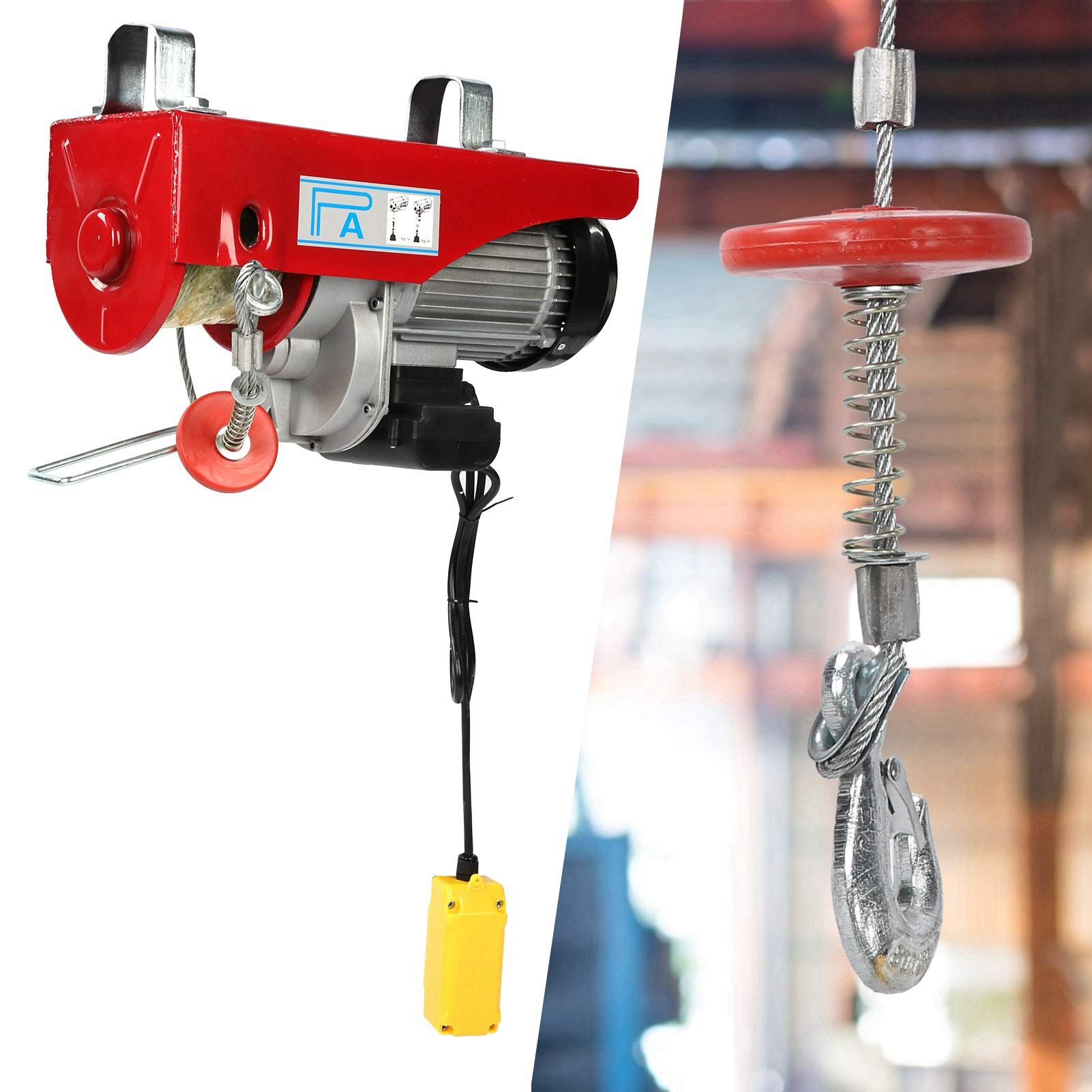 Paranco Elettrico 500 Kg-1000 Kg, Paranco di Sollevamento con Argano a Cavo Elettrico, con Fune in Acciaio 18 Metri, 500 Kg-1000 Kg 1800 W, Paranchi Elettrici (Spina