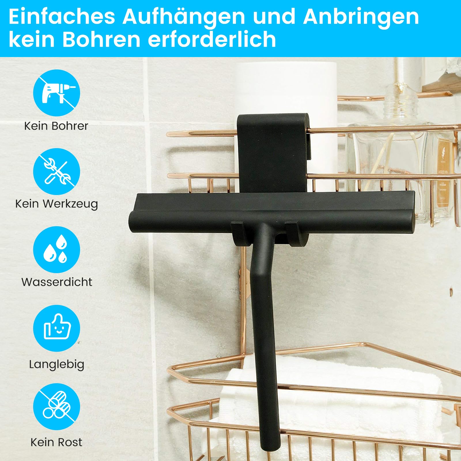 Set Estrattori Per Doccia Senza Fori - Con Gancio A S E Labbro In Silicone, 25 Cm - Foto 3