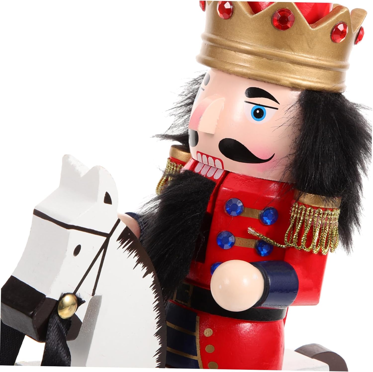 Wooden Christmas Nutcracker Figure Decorative Craft with Horse Design for Xmas Home Office Shelves Festive Holiday Tabletop Ornament