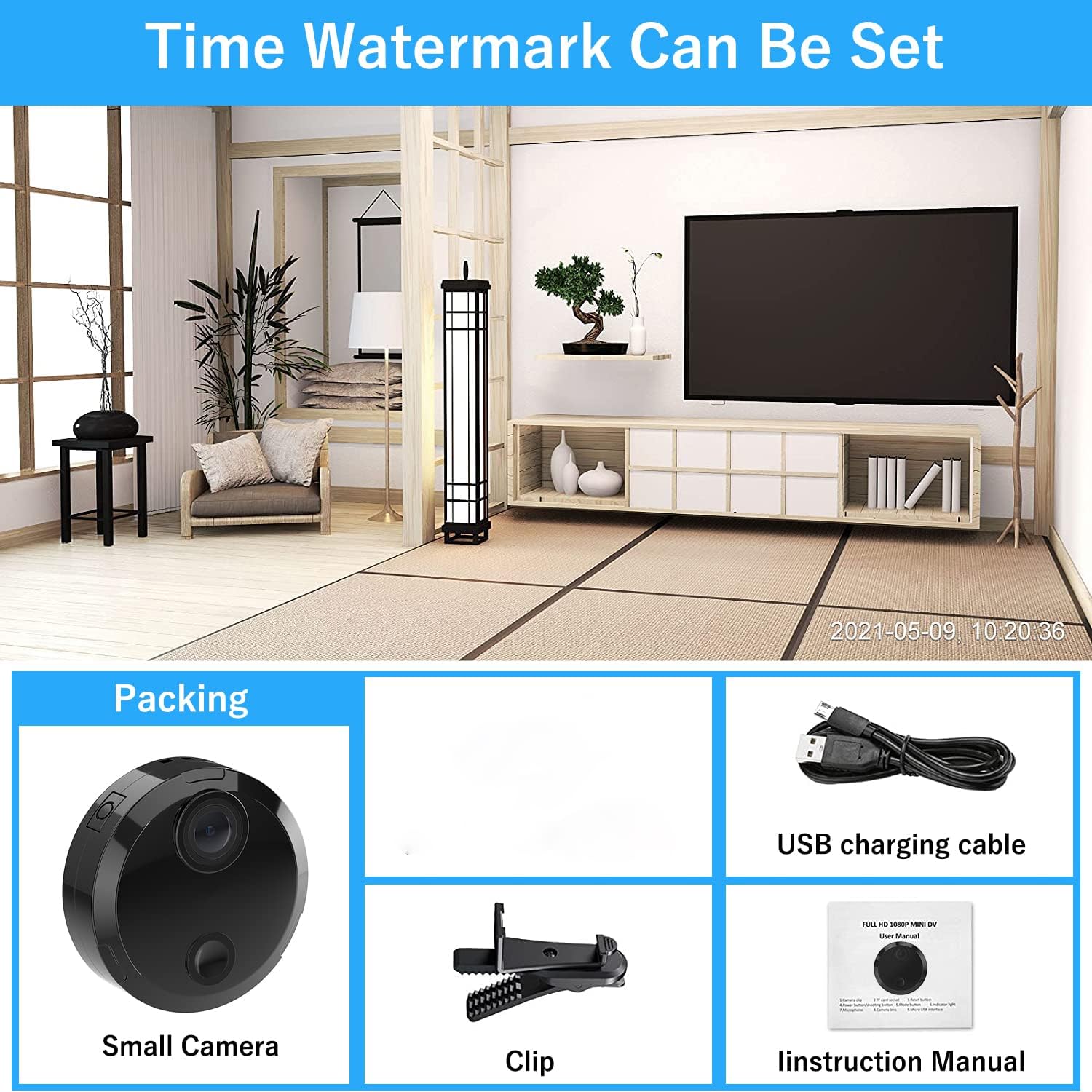 HsiaoPun HD 4K WiFi Wireless Camera, Equipped with Night Vision and Motion Detection Functions, Supports 32GB SD Card - APP Control Camera for Baby, Pets(Video Only)
