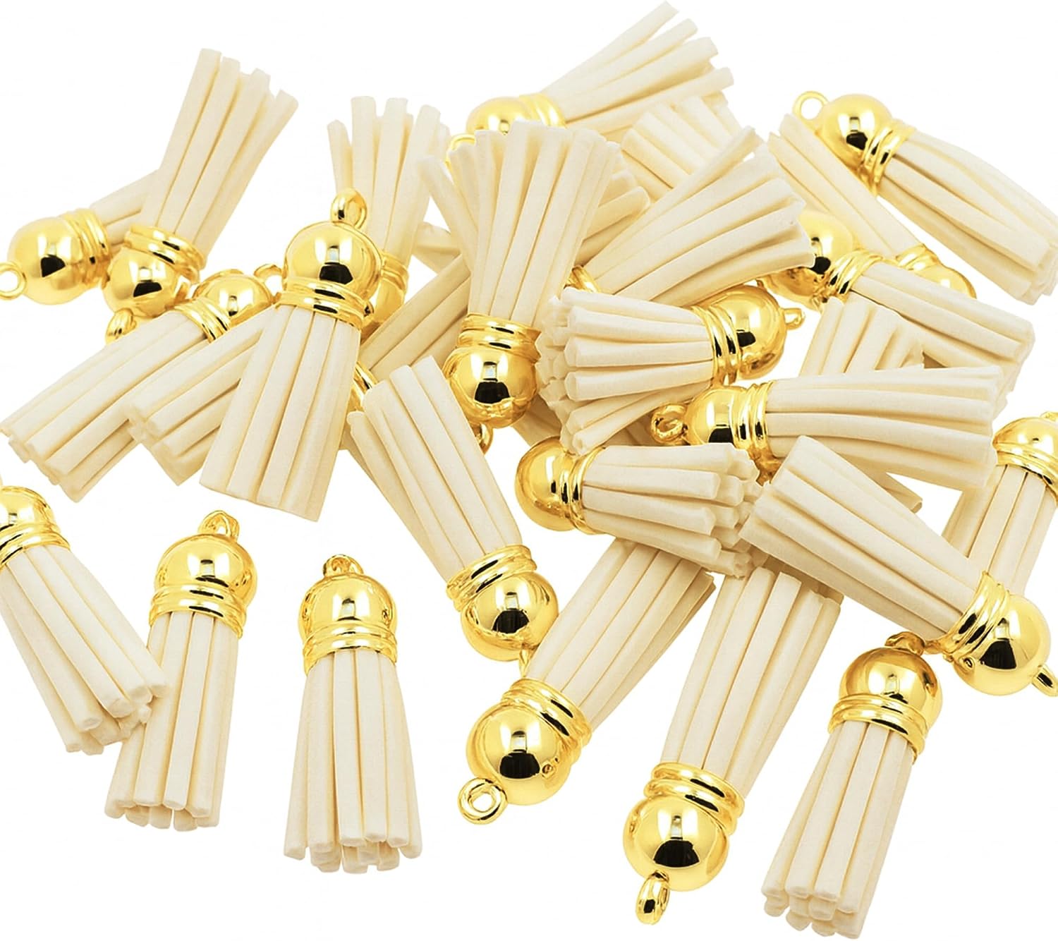 Mandala Crafts Gold Cap Cream Faux Suede Leather Tassels, 100 PCs image 2