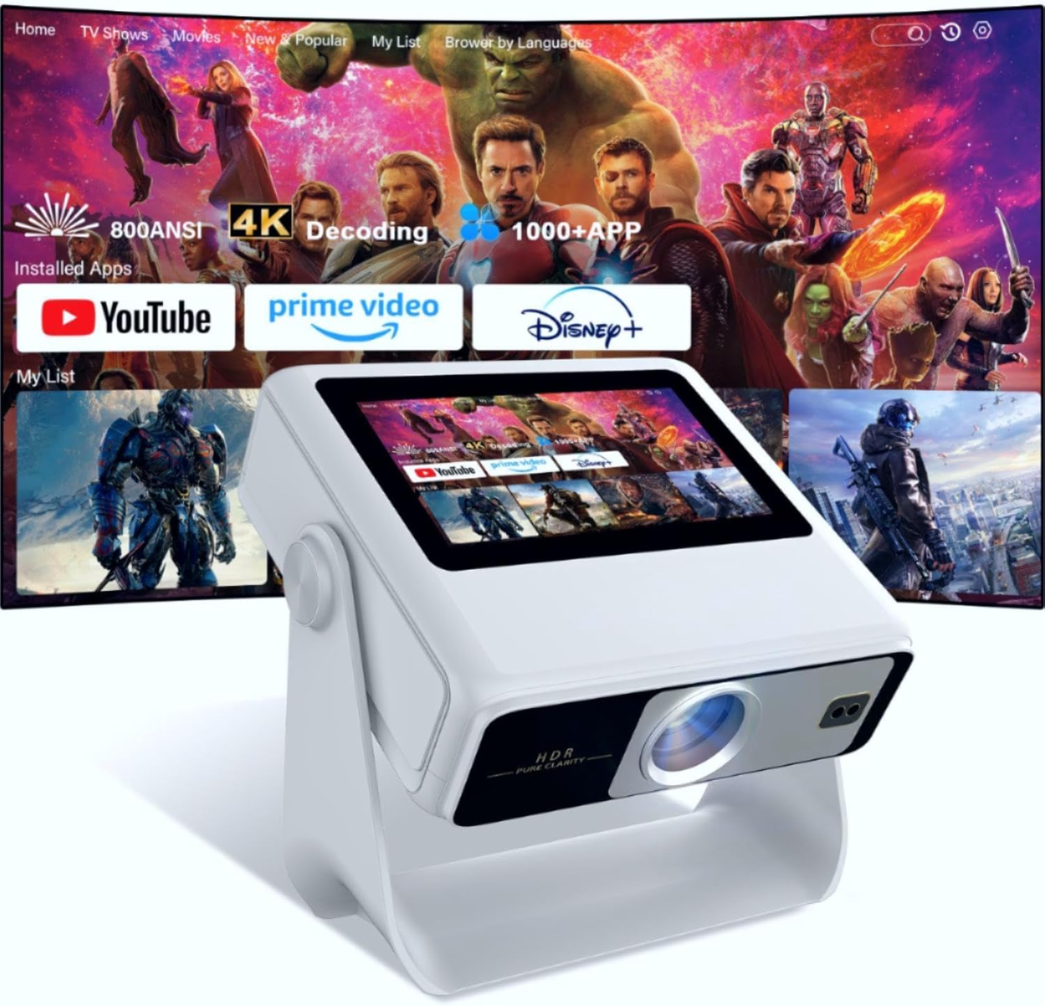 Product image of 4k Support Projector with WiFi and Bluetooth,TouchScreen Portable Outdoor Smart Projector Auto Focus & Touch Control, Built-in 1,000+ Apps Native 1080P Mini Portable Movie Proyector for Home Theater