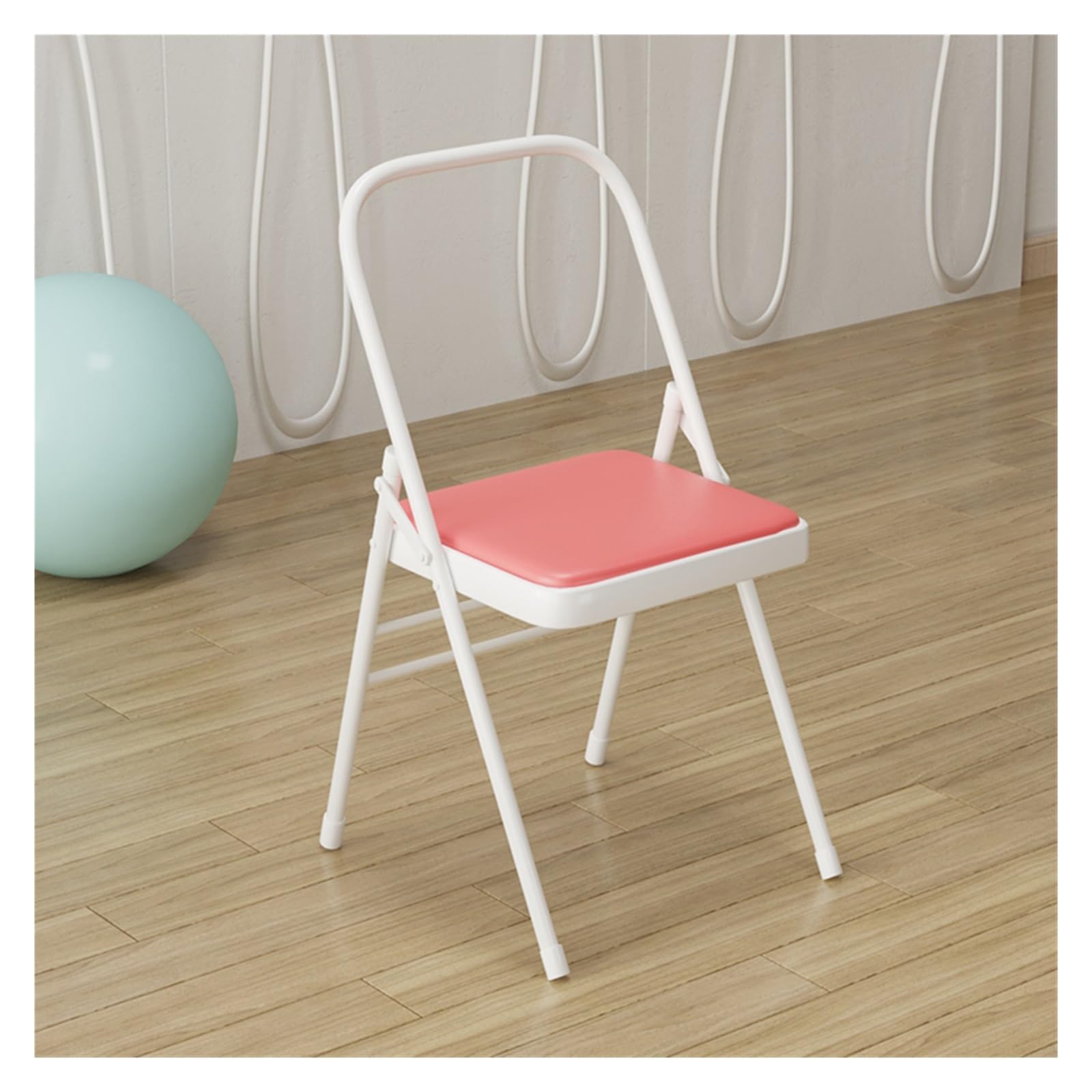 MZZKFC Foldable Balance Handstand Training Tool with Foot Pads, Double Beam Backless Yoga Auxiliary Chair, Portable Yoga Chair for Dance Studio/Gym/Home(Pink)