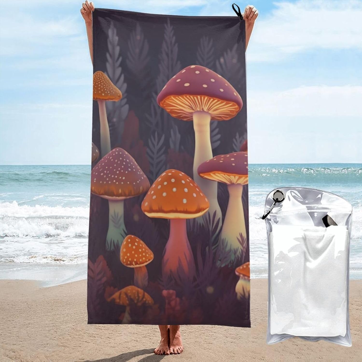 KHiry Microfiber Towel Beach Towels Bright Mushrooms Art Quick Dry Towel Soft Lightweight Travel Towels Absorbent Large Easy Pack Travel Things Beach Blanket for Gym Sports Swimming