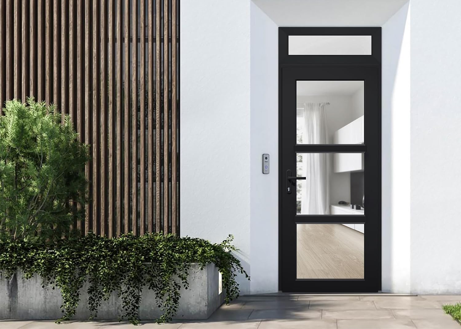 VDOMDOORS Front Exterior Prehung Metal-Plastic Door See-Through/Manux 8555 Matte Black/Top Window/Entrance Patio Garage 30" x 94" Right-Hand Inswing