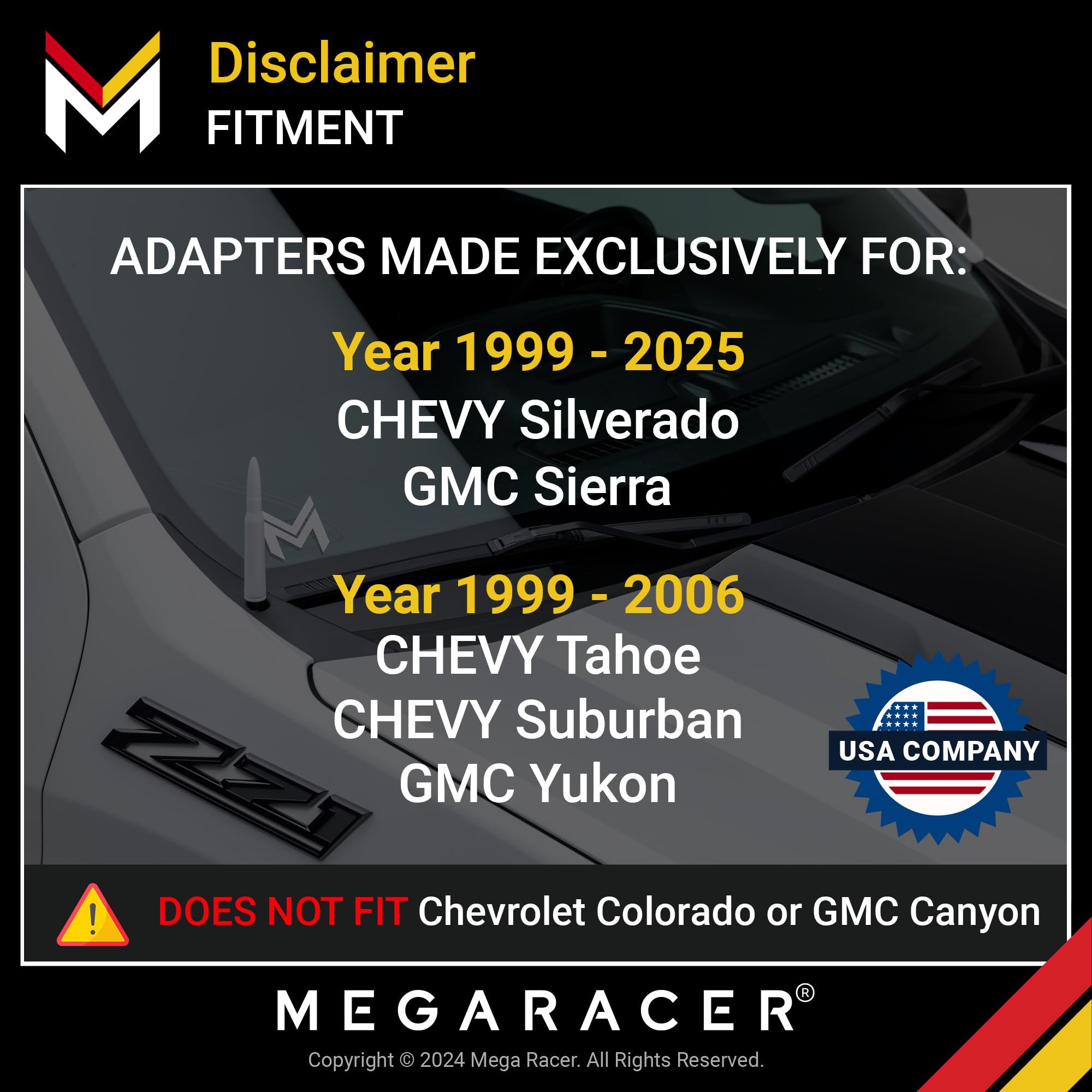 Black 50 Cal Bullet Antenna Silverado 1500 GMC Sierra 1999-2024 Year | Truck Bullet Antenna | for Truck Accessories | Fits Chevy Silverado GMC Sierra | Antenas para Carro | Small Short 5.5 Inch