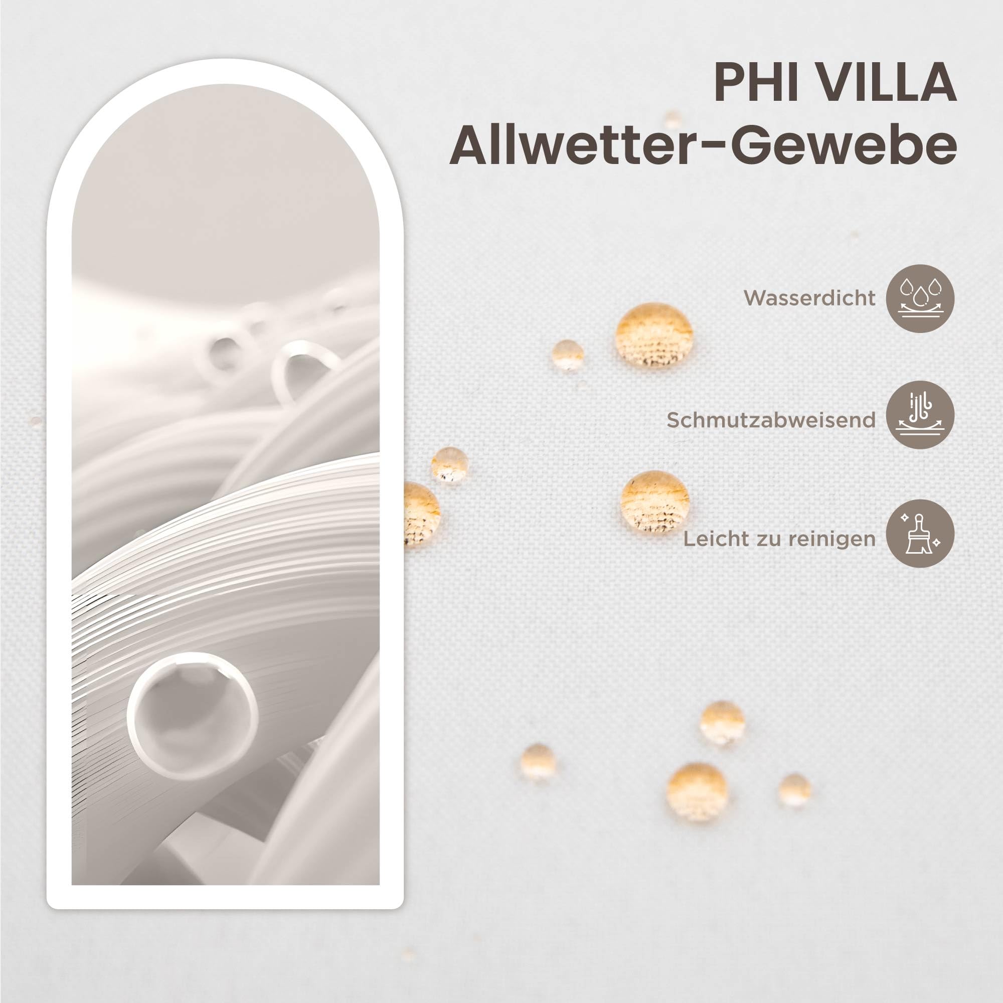 PHI VILLA Gartenmöbel Balkonmöbel Set mit 1 x 2-Sitzer Sofa, 2 x Sessel und 1 x Tisch, 4 Personen Outdoor Lounge Möbel Gartensofa. Wetterfest Rattan Balkon Lounge für Garten Terrasse, Beige & Braun