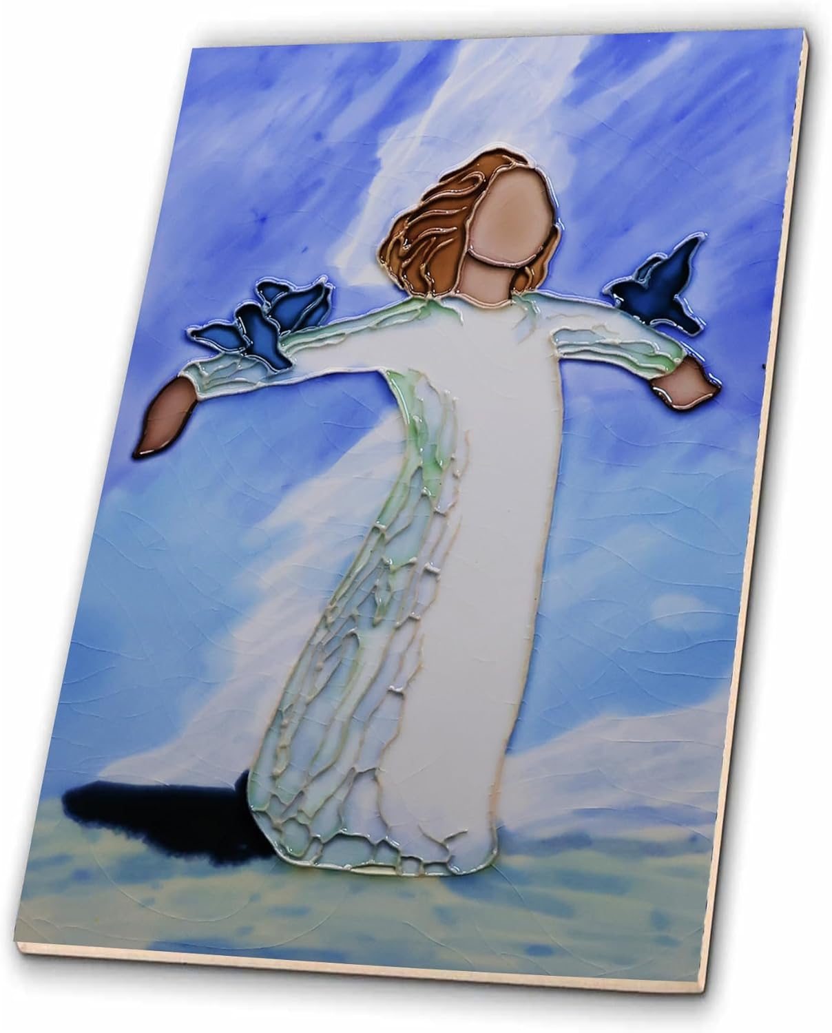 Ceramic Art Decorative Tiles, Handmade 3D Embossed Relief Wall Art, Home Decor Accent for Wall & Tabletop, Unique Gift for Mom Daughter Anniversary Birthday（7.8″x11.8″）