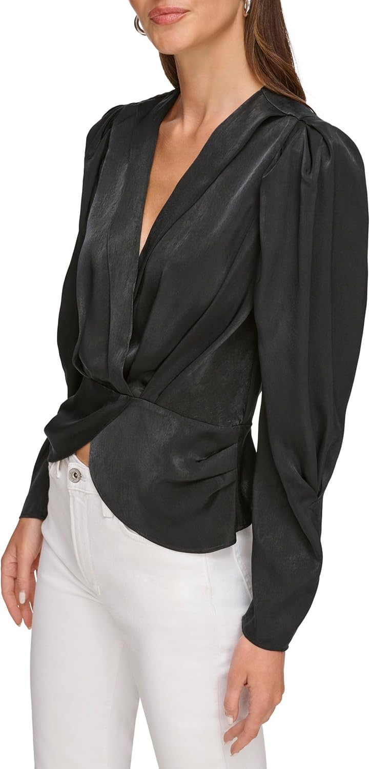 DKNY Womens Surplice V-Neck Blouse Black S