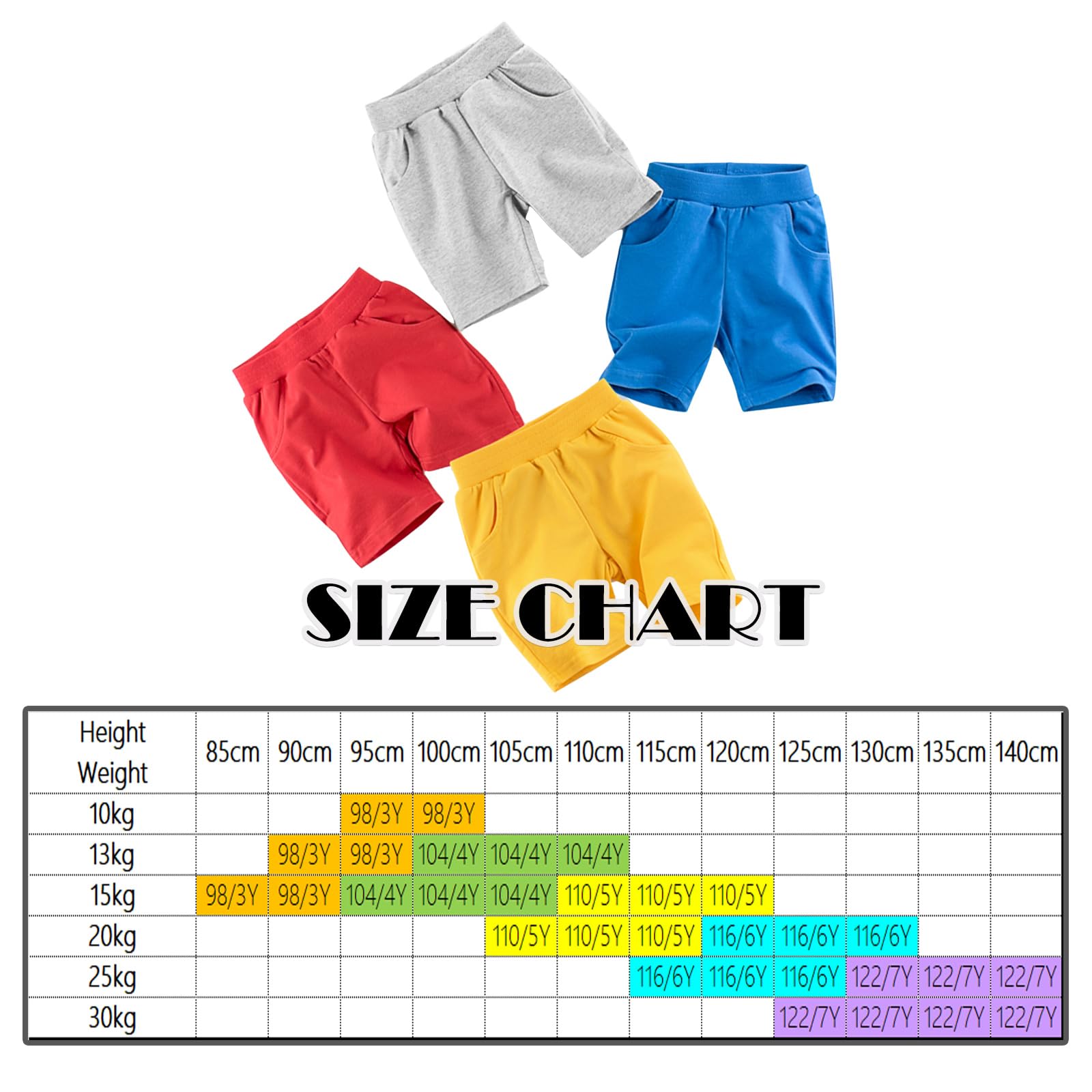 Pantalones Cortos Niño Ropa niño Set de Pantalones Cortos de Algodón, Cintura Elástica, 2 Bolsillos, Pack de 3