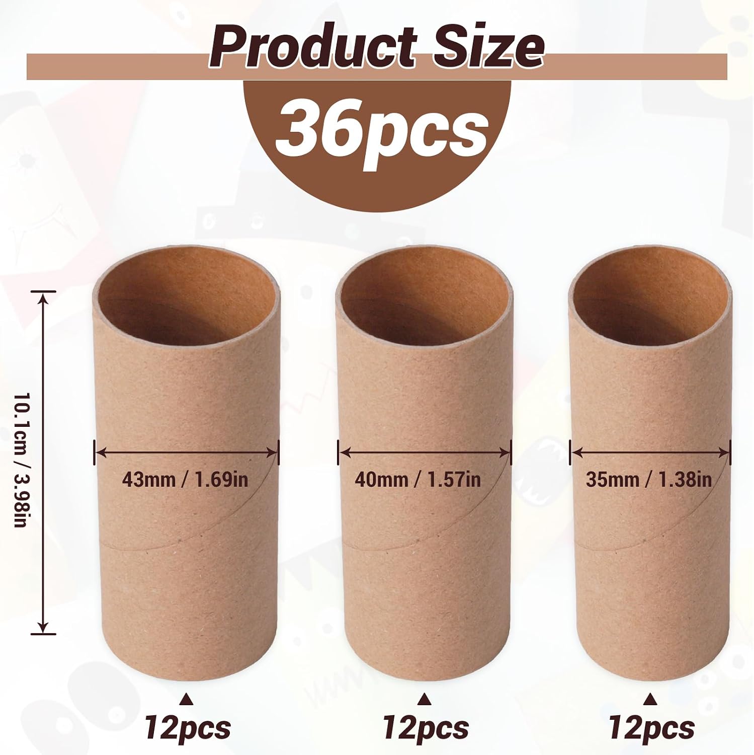 MAGJERO 36PCS Brown Cardboard Tubes for Crafts, 1.38x3.98, Bulk Paper Rolls for Kids DIY, Classroom Art Supplies, Holiday Decor