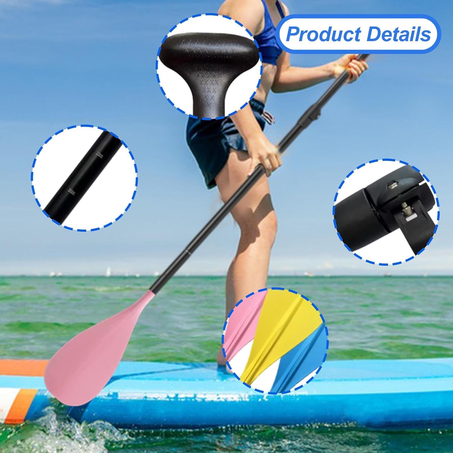 Kids Paddle Adjustable Standup Paddle Board Aluminum Alloy Children Paddle Ergonomic Non Slip Handle Suitable for Water Sports River Lake, Pink