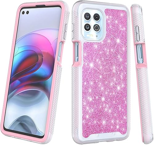 Miniatura 10 de Funda compatible con Motorola Moto Edge S Moto G100 con purpurina de cuerpo completo con protector de pantalla integrado, resistente de doble capa a