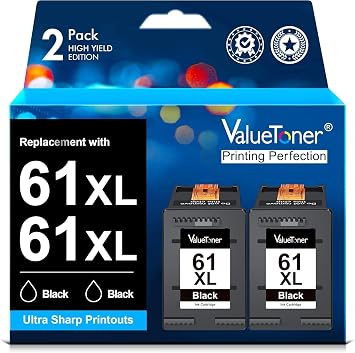 Valuetoner Ink Cartridges Replacement for HP Ink 61 XL 61XL Black Remanufactured for HP Envy 4500 4501 4502 5530 Deskjet 2540 3050 1000 1050 1056 1510 1512 1010 1055 OfficeJet 4630 Printer 2 Black