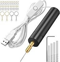 Honoson Electric Pin Vise Drill Kit for Resin Jewelry Making - 8 Precision Bits 0.8-1.2mm, Key Rings & Pins Included