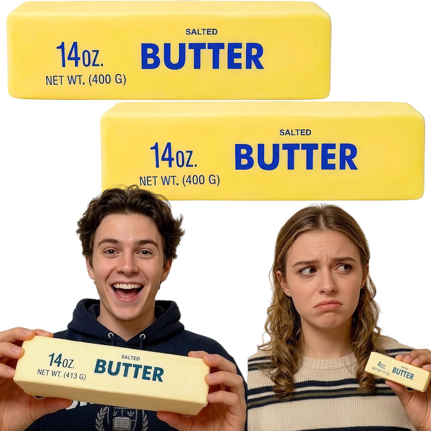 9.5 Inch Giant Butter Squishy Stick (14oz) – Slow Rising Stress Relief Squeeze Toy for Adults, Jumbo Extra Large Butter-Shaped Squishies for Office Desk & Party Favor Gift (2-Pack)