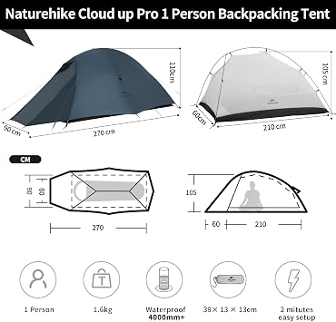 Naturehike Cloud Up Pro Camping Tent, Backpacking Tent