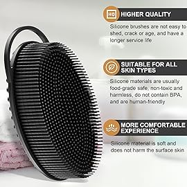 Metene Silicone Exfoliating Body Scrubber with Loop, Body Scrubber for Men and Women, Silicone Loofah for Shower, Soft Silicone for Shower and Bath Skincare Routine (Black)
