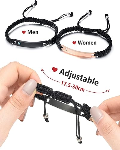 Miniatura 2 de ShineSand - Pulsera personalizada para parejas para mujeres y hombres, pulseras con nombre personalizadas, pulseras de relación grabadas para él y