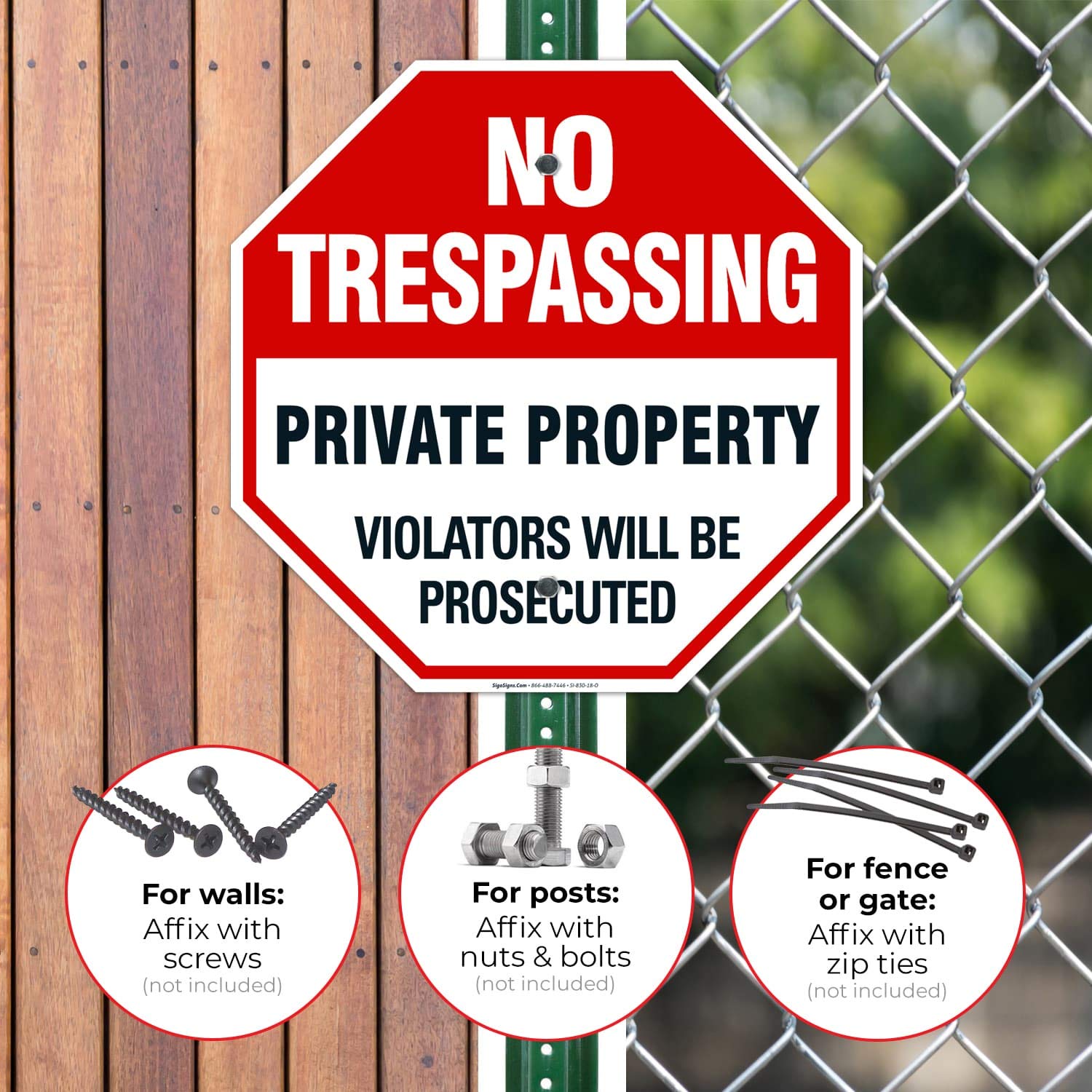 No Trespassing Sign, Private Property Sign, 18x18 Inches, Rust Free .063 Aluminum, Fade Resistant, Easy Mounting, Indoor/Outdoor Use, Made in USA