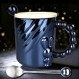 XTDMJ 420ml Mug Porcelain, Black Ceramic Mug with Pearl Glaze and Lid, Spoon, Best Friend in The World Cup - Birthday Gift