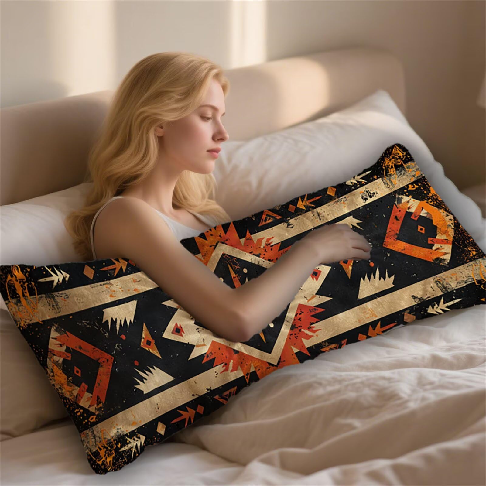 Coussin de grossesse 40x145 cm : housse bohème velours pour lit