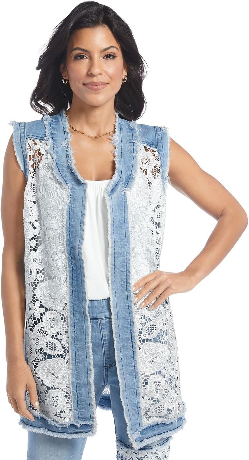 Masseys Womens Lace Denim Vest