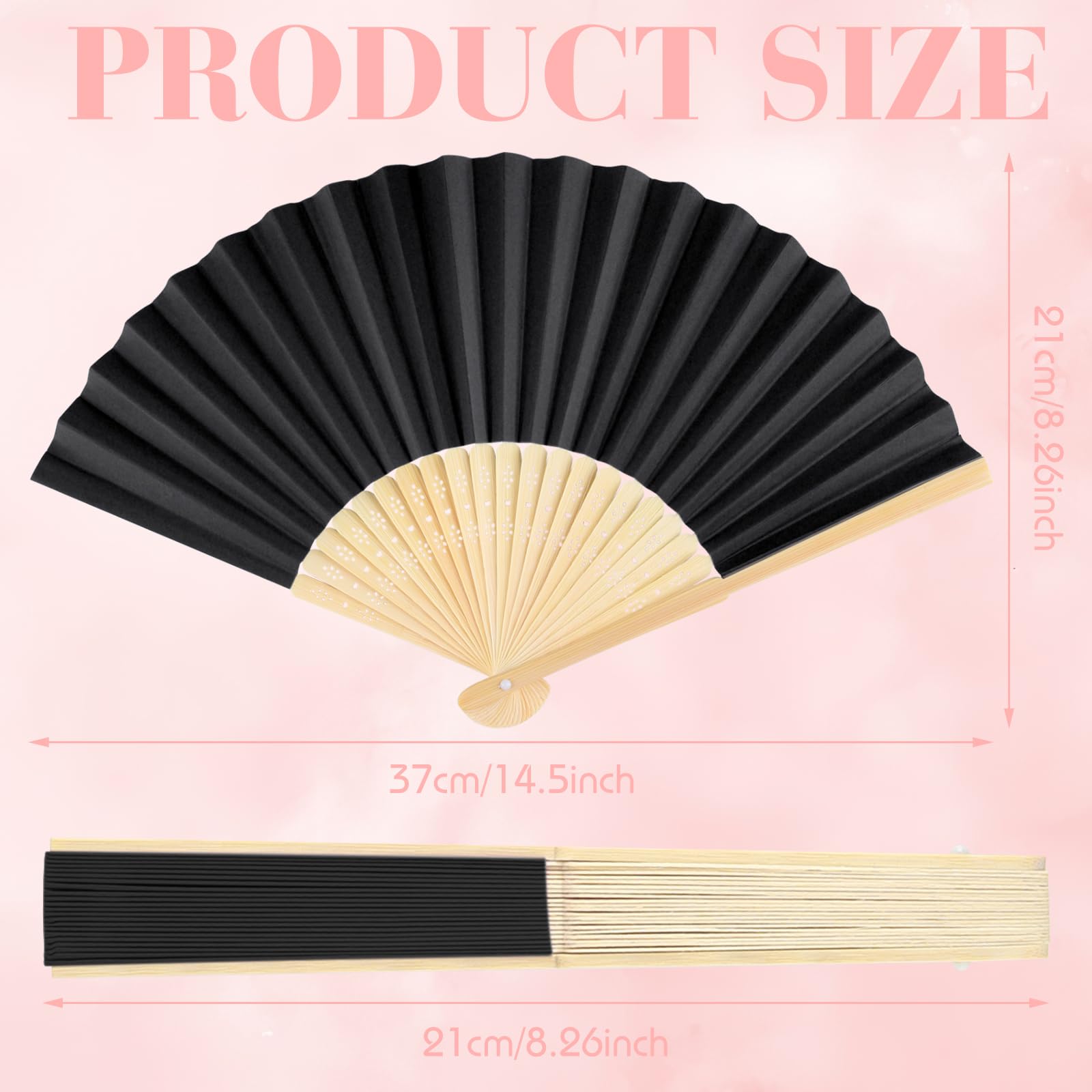 Black Bamboo Paper Hand Fan, Set of 6