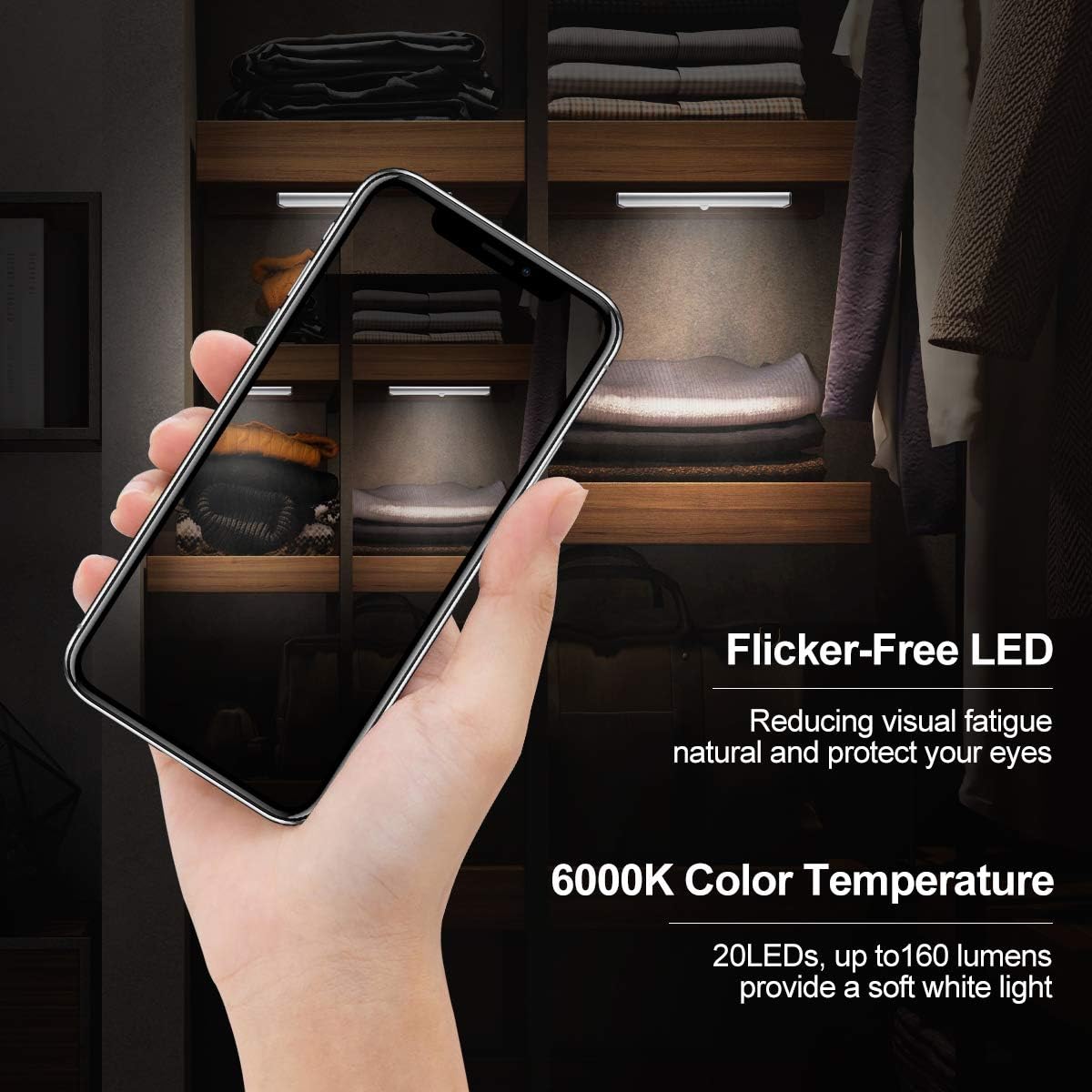 Under Cabinet Lighting Battery Operated Motion Sensor Closet Lights, Wireless Under Counter Lights with 20 LEDs for Kitchen/Cupboard/Stair/Drawer/Refrigerator (20LED-1Pack)