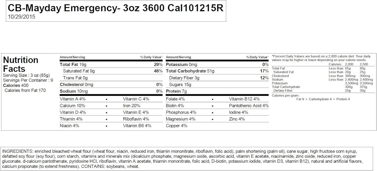 Mayday Emergency Food Bars, 3600 Calorie Meal Replacement Bars, 5 Year Shelf Life, Nutrient Dense Food Rations for Disaster Preparedness Earthquake, Fire, Flood, Leak-Proof Pouches Highly Storable and Portable Food Storage, Apple Cinnamon, 20 Pack