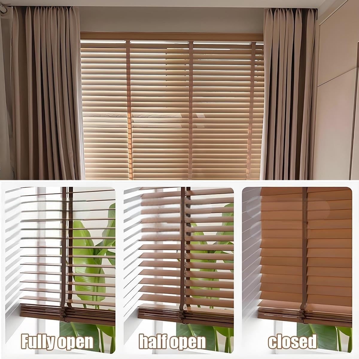 2" Slats Cordless Faux Wood Blinds & Shades, Custom Size W20~75" × H20~100", Blackout Privacy Shades Horizontal Window Blinds for Bedroom Bathroom Living Room(Dark Yellow Brown)